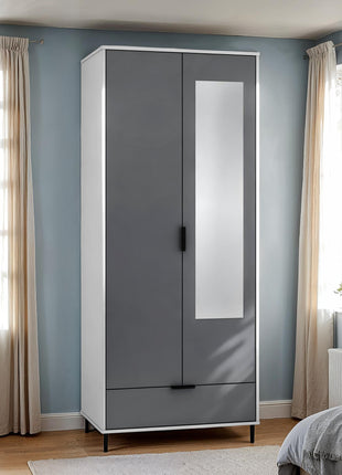 Madrid 2 Door 1 Drawer Mirrored Wardrobe Grey/White