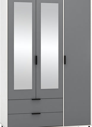 Madrid 3 Door 2 Drawer Mirrored Wardrobe Grey/White