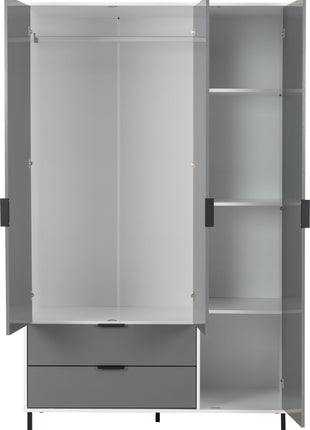 Madrid 3 Door 2 Drawer Mirrored Wardrobe Grey/White