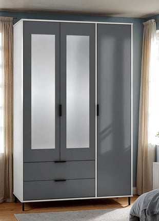 Madrid 3 Door 2 Drawer Mirrored Wardrobe Grey/White