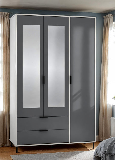 Madrid 3 Door 2 Drawer Mirrored Wardrobe Grey/White