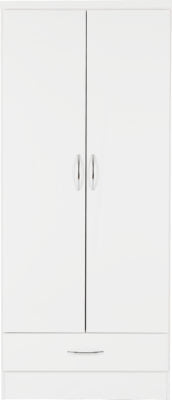 Nevada 2 Door 1 Drawer Wardrobe White Gloss