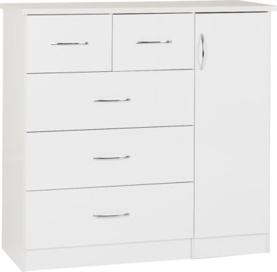 Nevada 5 Drawer Low Wardrobe  White Gloss