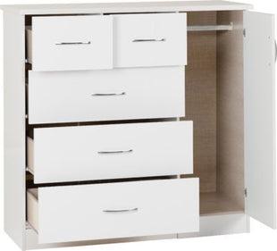 Nevada 5 Drawer Low Wardrobe  White Gloss