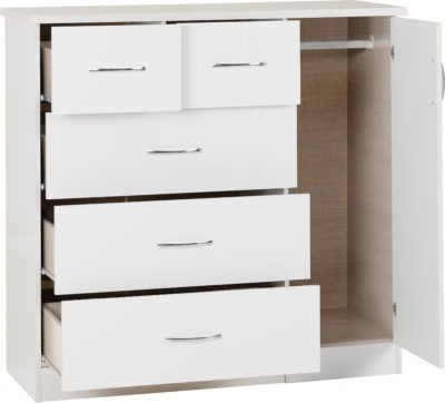 Nevada 5 Drawer Low Wardrobe  White Gloss