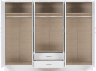 Nevada 6 Door 2 Drawer Mirrored Wardrobe  White Gloss