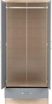 Nevada Mirrored 2 Door 1 Drawer Wardrobe White Gloss