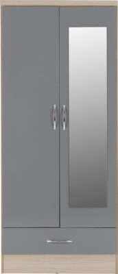Nevada Mirrored 2 Door 1 Drawer Wardrobe White Gloss