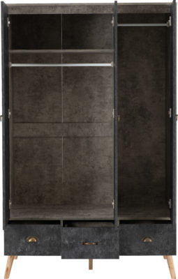 Nordic 3 Door 3 Drawer Wardrobe Concrete Effect/Charcoal