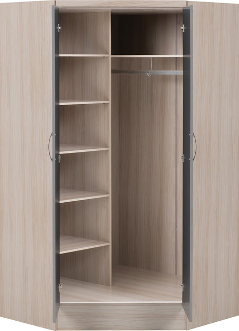 Nevada 2 Door Corner Wardrobe Grey/Oak