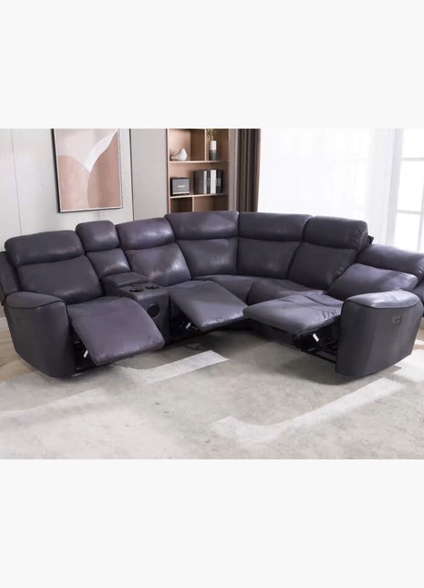 Techno Reclining Corner Sofa with 3 Power Reclining With USB & Bluetooth connectors - Grey