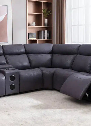 Techno Reclining Corner Sofa with 3 Power Reclining With USB & Bluetooth connectors - Grey