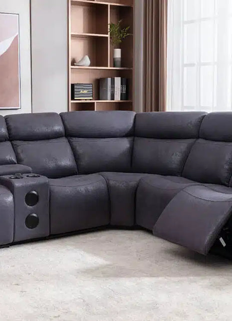 Techno Reclining Corner Sofa with 3 Power Reclining With USB & Bluetooth connectors - Grey