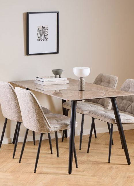 Wicklow Ceramic Dining Table Brown/Black 140x75cm Included 4 Brooke Dining Chairs in Monza Beige